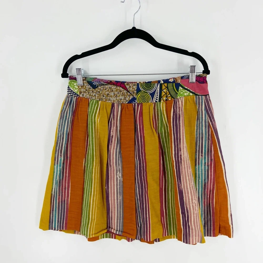 Edme & Esyllte Anthropologie Multicolor Cotton Striped A-Line Skirt Size 10